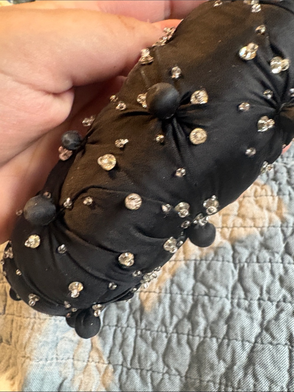 Shrimps Black Padded Headband with Crystal and Bead Embellishments - Picture 4 of 5